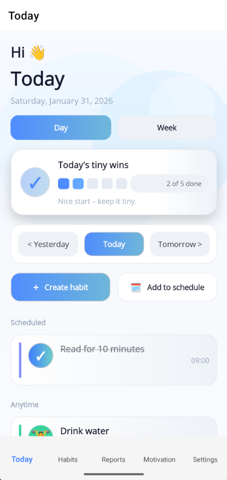 MyTinyWins app - Today's tiny wins